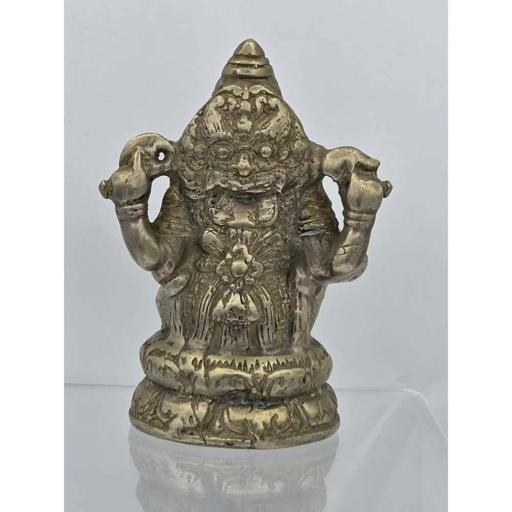 Vtg 4" Silver Plated Brass Elephant Ganesha Wealth God Buddha‎ Statue - Picture 4 of 16